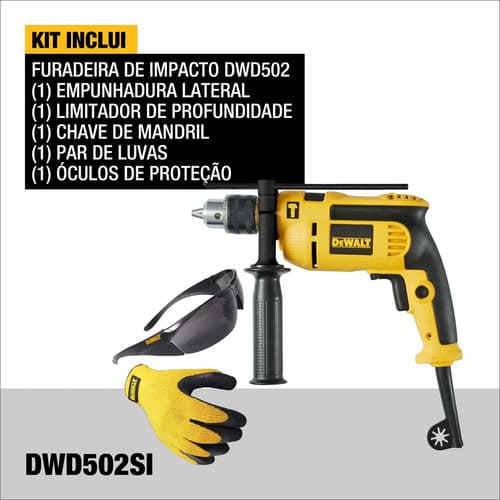 Furadeira De Impacto 13mm 750w Dewalt Dwd502 Com Velocidade Variável E Reversível Amarelo/preto 220v 50hz/60hz 7