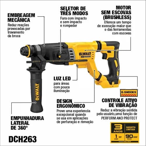 Martelete Perfurador E Rompedor Dewalt Modelo Dch263b Amarelo/preto 20v 2