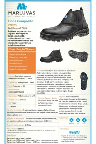 Botina Segurança Marluvas Bico Composite Masculina Epi Preto 41 Br 4