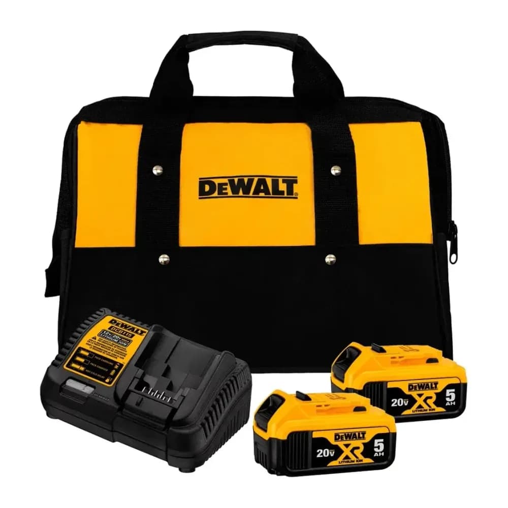 Kit com 2 Baterias 5AH Dewalt Modelo DCB205C2K 1 Carregador e 1 Bolsa Bivolt Amarelo