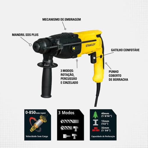 Martelete Stanley Modelo Shr263k Potência 800w Amarelo/preto 220v 50 Hz/60 Hz 3