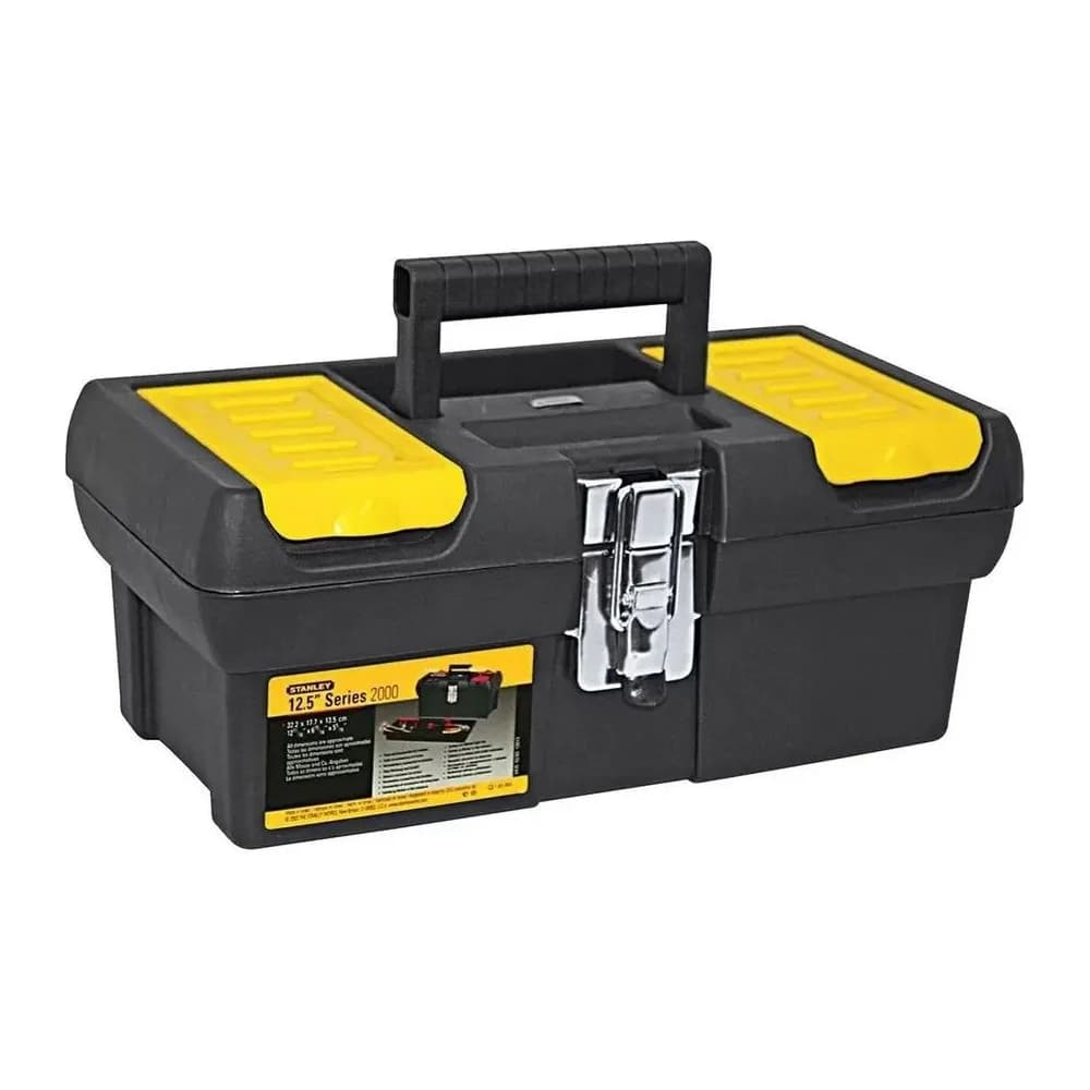 Caixa de Ferramentas Millenium 12,5 Stanley, Modelo 013013S, Caixa Fabricada em Polipropileno com Fechos em Metal Niquelado e Bandeja Organizadora, Capacidade de 50KG Preto – 13-013