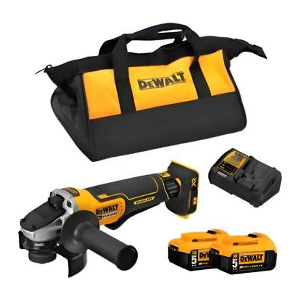 Kit Esmerilhadeira Angular Brushless DCG408 com 2 Baterias 5AH Carregador DCB1104 e Bolsa Dewalt Amarelo 127/220V – DCG413P2