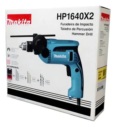 Furadeira Martelete Parafusadeira Elétrica De 13mm Makita Hp1640x2 680w + Accesorio Azul-turquesa 220v 4